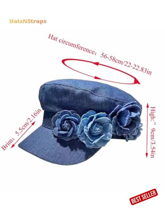 Womens Newsboy Cap Denim Hat French Fashion Floral Cabbie Baker Boy Beret main image 4